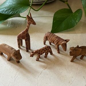 Hand Carved Wood Animal Set of 5 Vintage Collectibles
